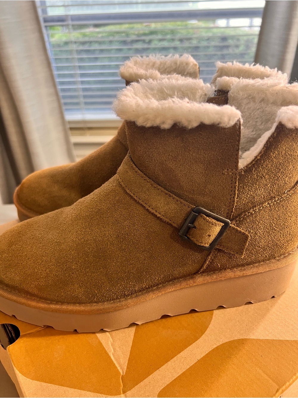Koolaburra Chestnut Suede Shearling-Trim Ankle Boots